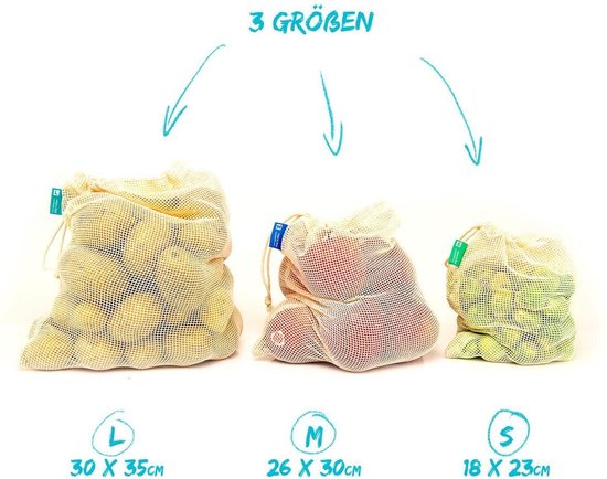 Chinchilla Zero Waste - Groente- Fruit en Broodzakjes - Katoen - biologisch - 4 stuks