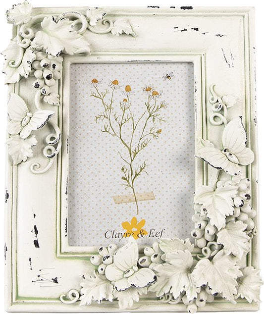 Clayre & Eef Fotolijst 10x15 cm Beige Groen Kunststof Glas Fotokader Wissellijst Foto Frame