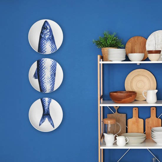 Borden met Vis (3 stuks) | Heinen Delfts Blauw | Design | Delfts Blauw | Wandbord |Wanddecoratie |