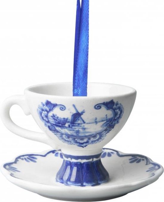 Kersthanger Theekopje | Heinen Delfts Blauw | 2 stuks | Kerstdecoratie