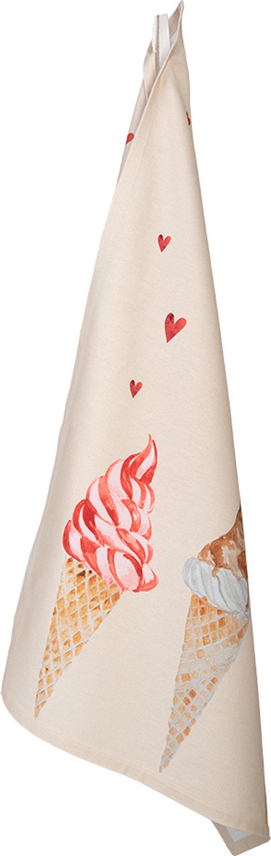 Clayre & Eef Theedoek 50x70 cm Beige Roze Katoen Rechthoek Ijsjes Keukenhanddoek