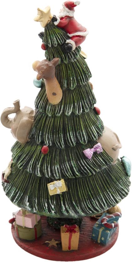 Clayre & Eef Muziekdoos Kerstboom Ø 12*24 cm Groen Rood Kunststof Kerstdecoratie Beeld Decoratief Figuur Decoratieve Accessoires