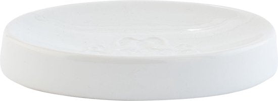 Clayre & Eef Zeepbakje 12*8*2 cm Wit Keramiek Rond Zeephouder Zeepschaaltje Zeeprekje