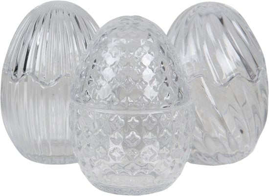 Clayre & Eef Bonbonniere met deksel Ei Ø 9*12 cm Transparant Glas Bonbonschaaltje Bonbonniere Kristal Decoratie Schaal