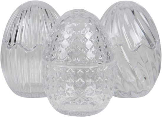 Clayre & Eef Bonbonniere met deksel Ei Ø 9*12 cm Transparant Glas Bonbonschaaltje Bonbonniere Kristal Decoratie Schaal