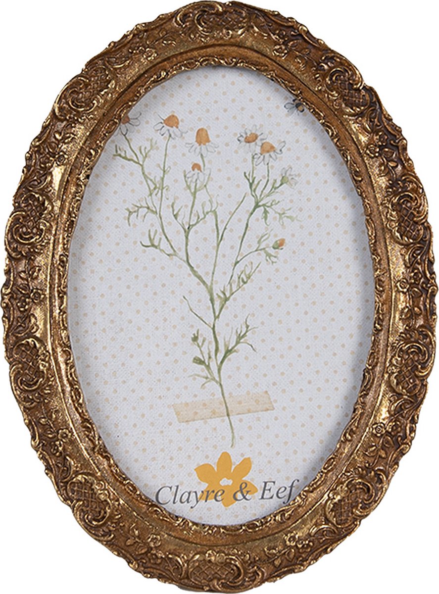 Clayre & Eef Fotolijst 10x15 cm Goudkleurig Kunststof Glas Ovaal Fotokader