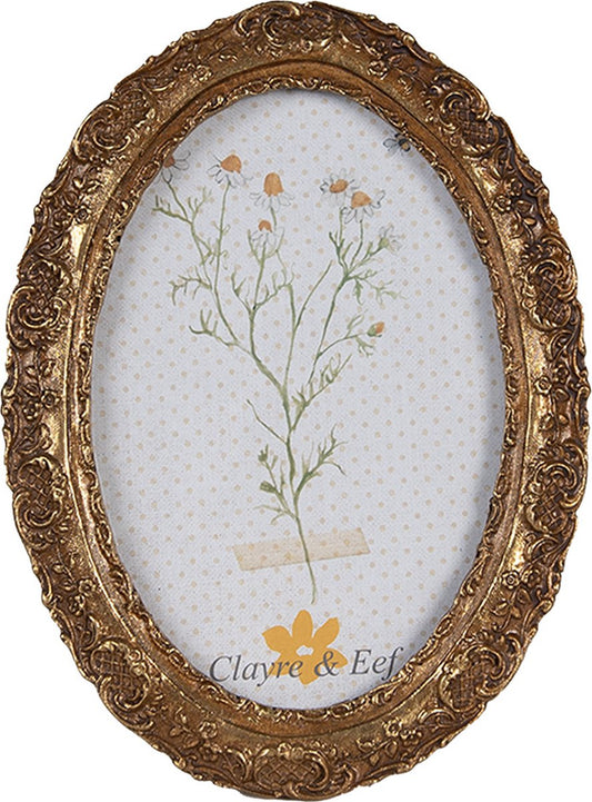 Clayre & Eef Fotolijst 10x15 cm Goudkleurig Kunststof Glas Ovaal Fotokader