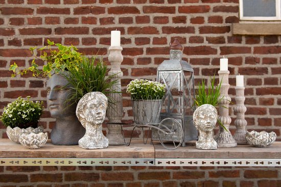 Clayre & Eef Bloempot Binnen Ø 15*8 cm Grijs Steen Rond Plantenpot