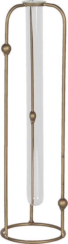 Clayre & Eef Vaas Ø 10*35 cm Koperkleurig Metaal Rond Glazen Vaas Bloempot Binnen
