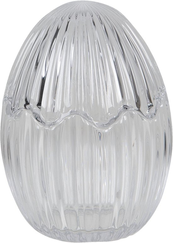 Clayre & Eef Bonbonniere met deksel Ei Ø 9*12 cm Transparant Glas Bonbonschaaltje Bonbonniere Kristal Decoratie Schaal
