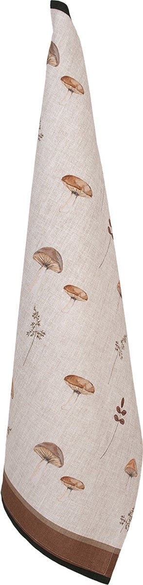 Clayre & Eef Theedoek 50x70 cm Beige Katoen Paddenstoelen Keukenhanddoek