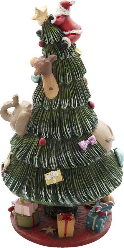 Clayre & Eef Muziekdoos Kerstboom Ø 12*24 cm Groen Rood Kunststof Kerstdecoratie Beeld Decoratief Figuur Decoratieve Accessoires