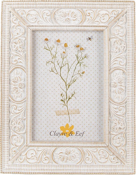 Clayre & Eef Fotolijst 10x15 cm Wit Goudkleurig Kunststof Glas Fotokader Wissellijst Foto Frame