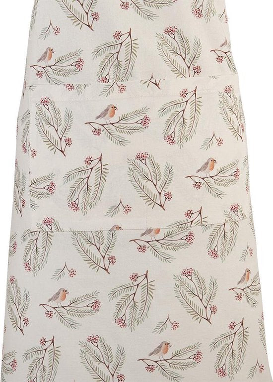 Clayre & Eef Keukenschort 70*85 cm Beige Groen Rood Katoen dennentak BBQ Schort Cadeau voor haar Kookschort
