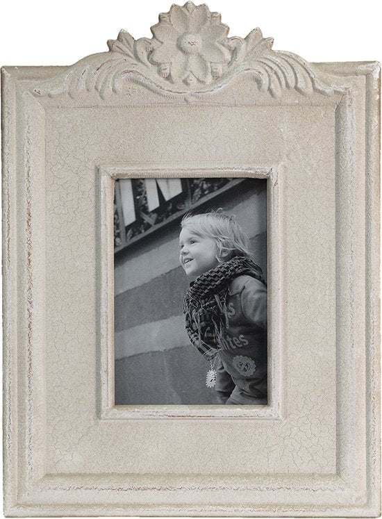 Clayre & Eef Fotolijst 13x17 cm Beige MDF Rechthoek Bloemen Fotokader