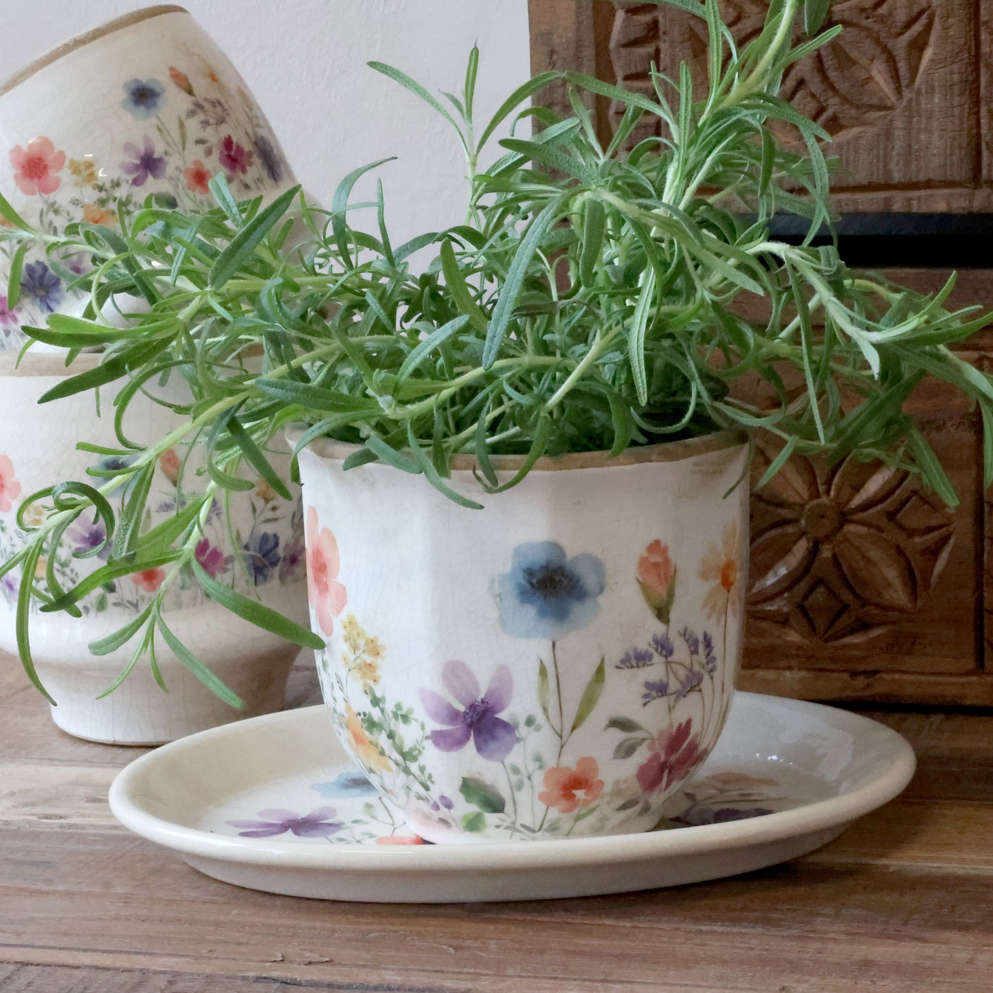 Chic Antique Fleurville Bloempot / Plantenpot – Met Wilde Bloemen decoratie – Frans-landelijke Decoratie