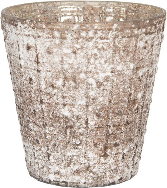 Clayre & Eef Glazen Theelichthouder Ø 13*14 cm Bruin Glas Rond Waxinelichthouder Windlichthouder