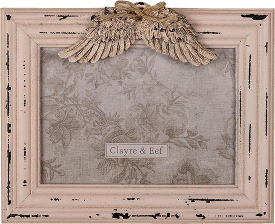 Clayre & Eef Fotolijst 24*3*19 cm / 13*18 cm Roze MDF, Glas Rechthoek Vleugels Fotokader Wissellijst Foto Frame