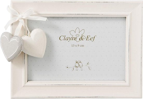 Clayre & Eef Fotolijst Hart 16*2*12 cm / 13*9 cm Wit Hout Rechthoek Fotokader Wissellijst Foto Frame