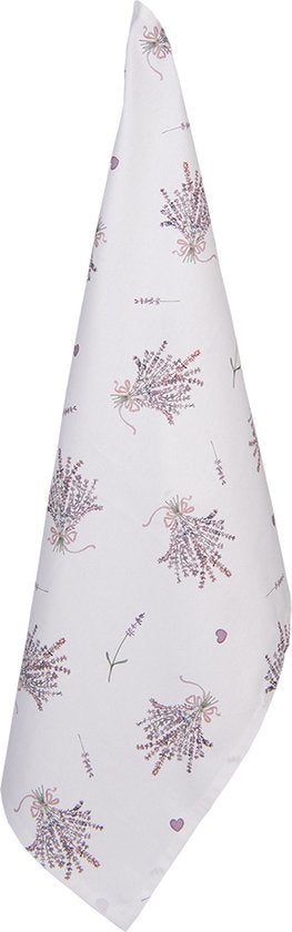 Clayre & Eef Theedoek 50*70 cm Paars Wit Katoen lavendel Keukenhanddoek Keukendoek Vaatdoek