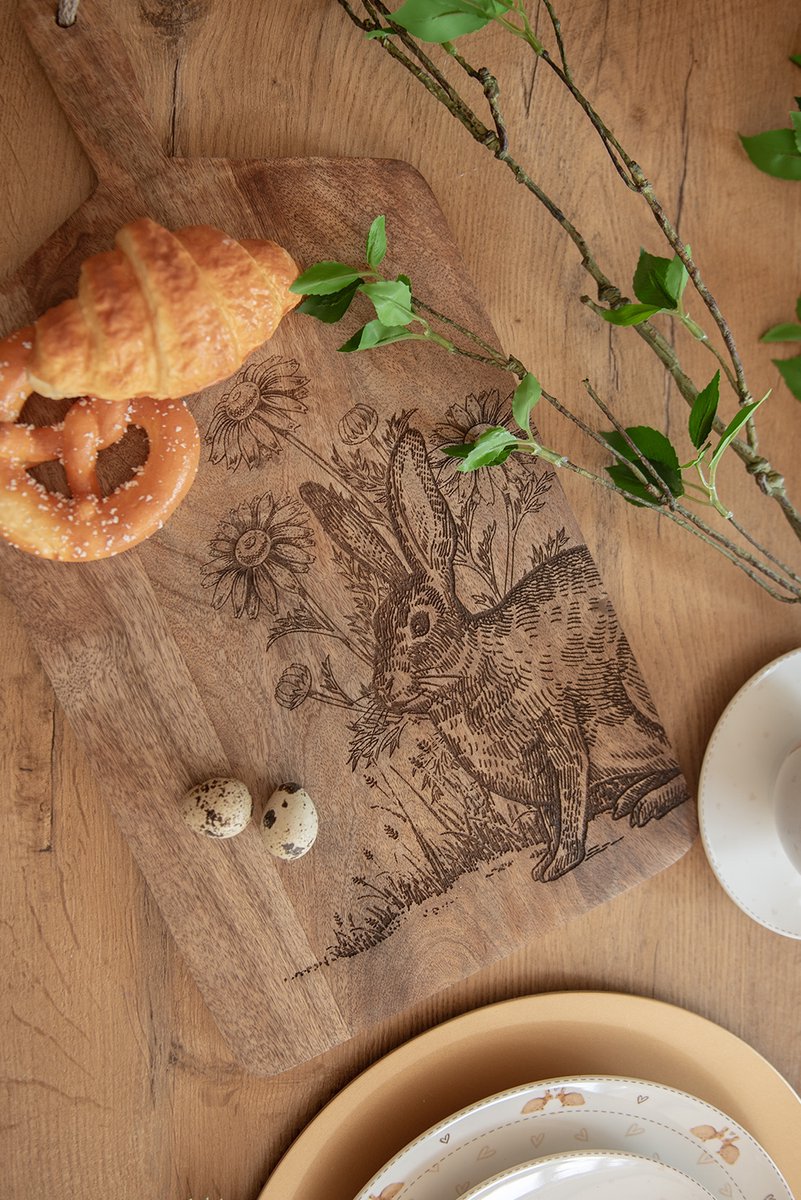 Clayre & Eef Decoratie Snijplank 25x2x50 cm Bruin Hout Konijn