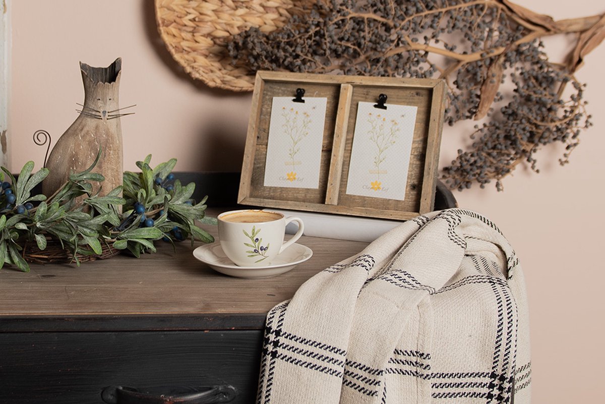 Clayre & Eef Plaid 125x150 cm Beige Zwart Katoen Ruiten Deken