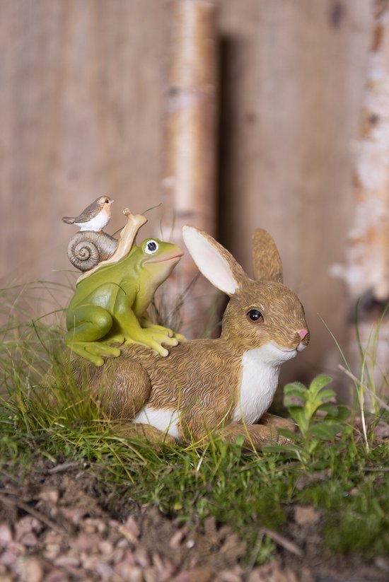 Clayre & Eef Beeld Konijn 13x7x11 cm Bruin Groen Kunststof Woonaccessoires Pasen Paashaas
