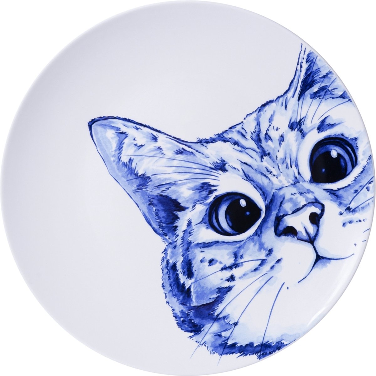 Heinen Delfts Blauw Wandbord Poes - Keramiek - Blauw - 31 x 31 x 0 cm (BxHxD)
