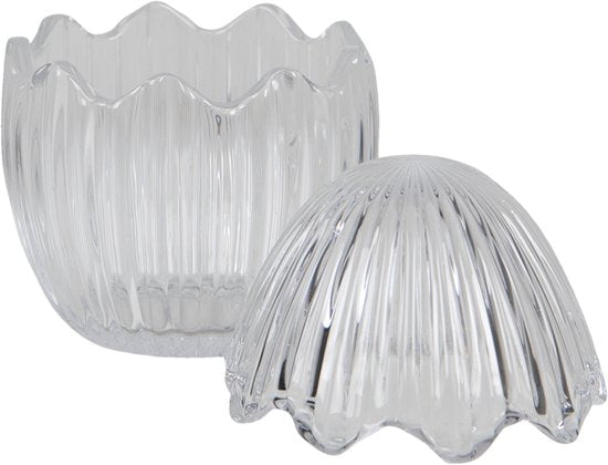 Clayre & Eef Bonbonniere met deksel Ei Ø 9*12 cm Transparant Glas Bonbonschaaltje Bonbonniere Kristal Decoratie Schaal