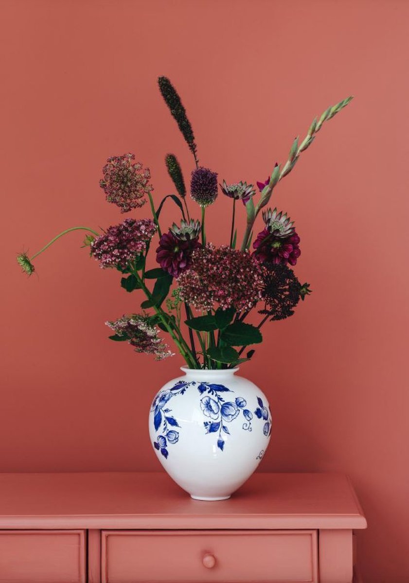 Heinen Delfts Blauw - Bolvaas 'Bloemen' (Groot)
