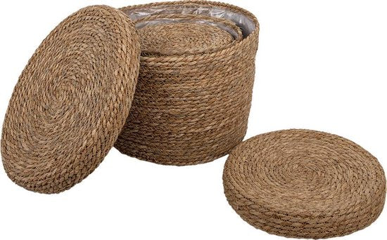 Clayre & Eef Opbergmanden Set van 3 Ø 37*27  cm Bruin Stro Rond Mand Opbergmand