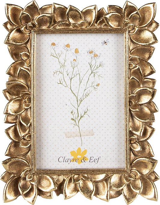 Clayre & Eef Fotolijst 10x15 cm Goudkleurig Kunststof Bloemen Fotokader Wissellijst Foto Frame