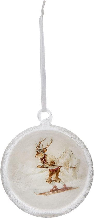 Clayre & Eef Kerstbal 10*2*11 cm Wit Glas Kerstboomversiering Kerstversiering