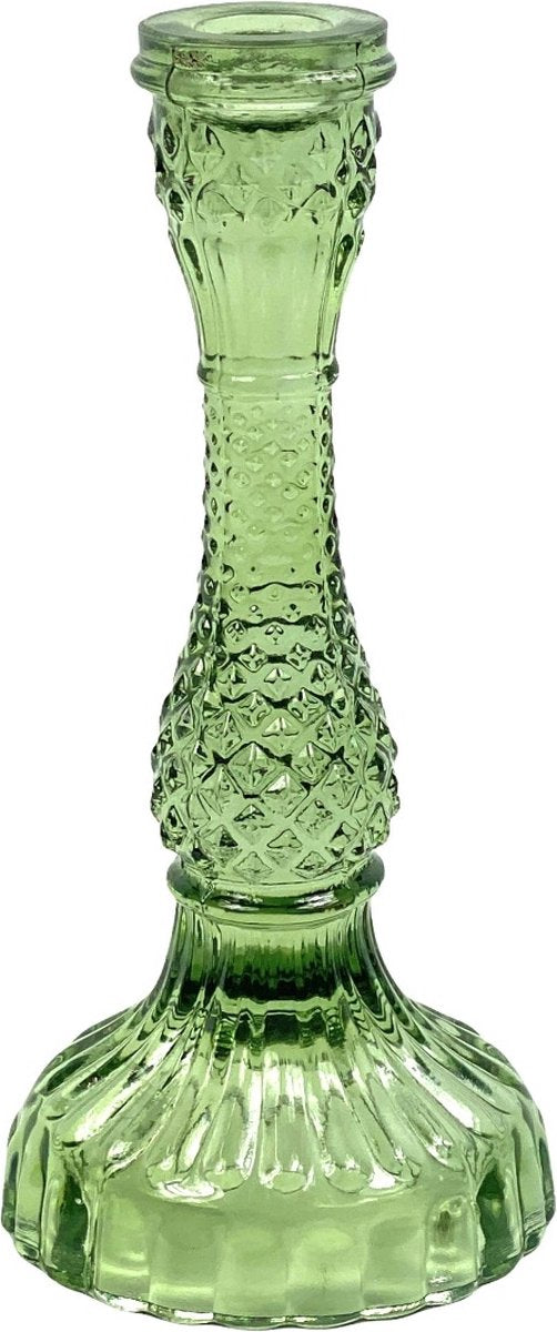 Glazen kandelaar olijf-groen