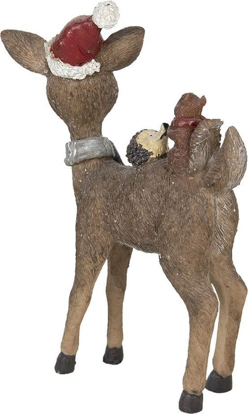 Clayre & Eef Kerstdecoratie Beeld Hert 11*5*16 cm Bruin Kunststof Decoratief Figuur Decoratieve Accessoires Kerstdecoratie voor Binnen