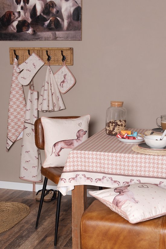 Clayre & Eef Ovenwant 18x30 cm Beige Katoen Teckel Ovenhandschoen Cadeau voor haar