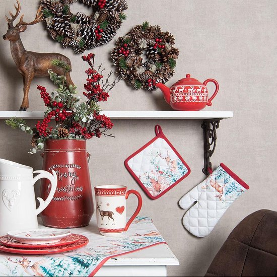 Clayre & Eef Ovenwant 18*30 cm Meerkleurig Katoen Kerst Ovenhandschoen Cadeau voor haar