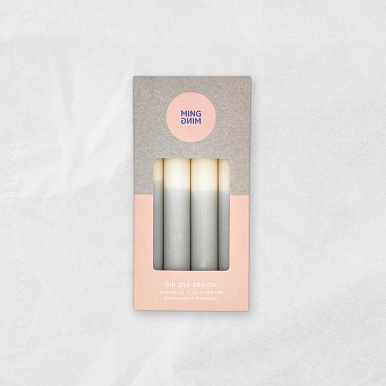 MingMing - Milkshake x Cool Grey - Dip Dye Kaarsen - set van 4 - handgemaakte kaarsen - dinerkaarsen