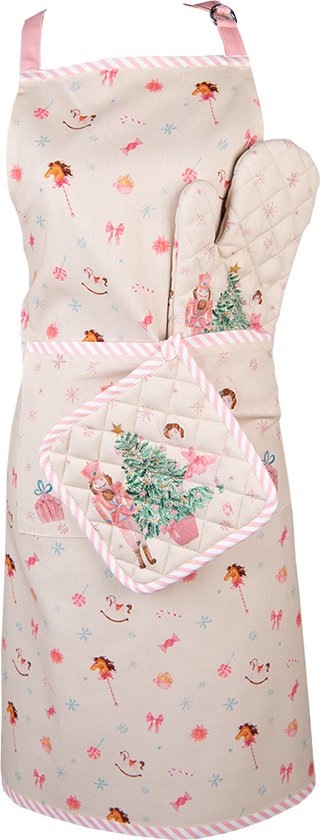 Clayre & Eef Ovenwant 18x30 cm Beige Roze Katoen Notenkraker Ovenhandschoen Cadeau voor haar