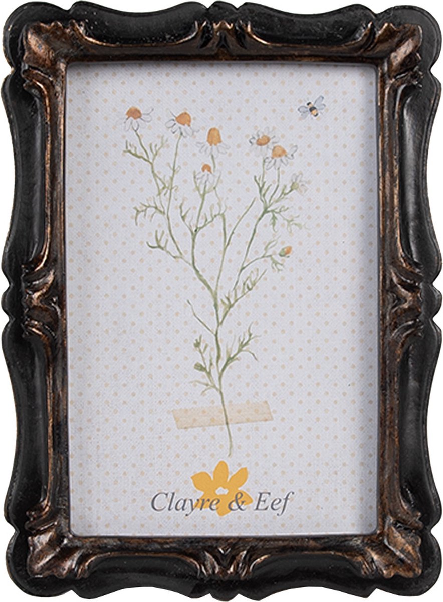 Clayre & Eef Fotolijst 10x15 cm Zwart Bruin Kunststof Glas Rechthoek Fotokader