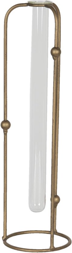 Clayre & Eef Vaas Ø 10*35 cm Koperkleurig Metaal Rond Glazen Vaas Bloempot Binnen