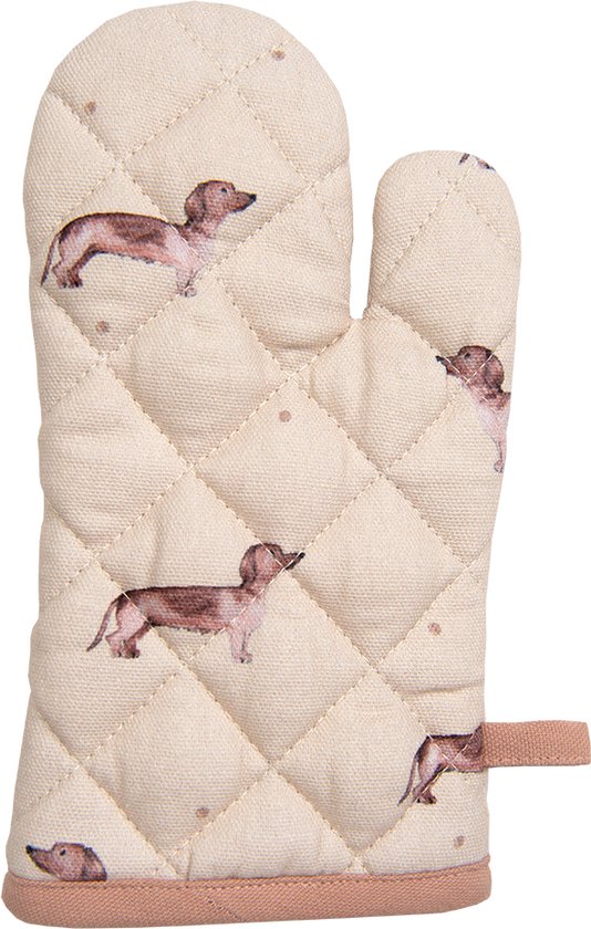 Clayre & Eef Ovenwant 18x30 cm Beige Katoen Teckel Ovenhandschoen Cadeau voor haar