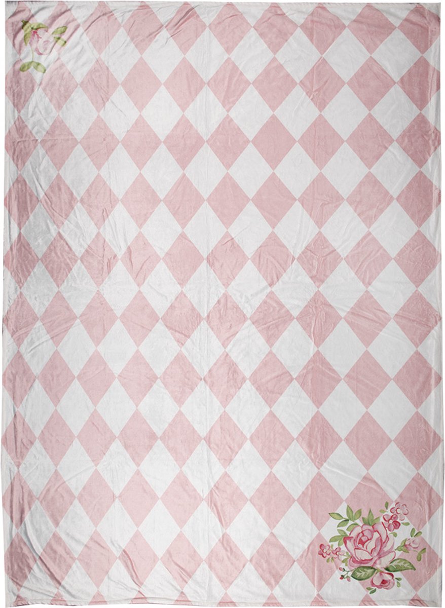 Clayre & Eef Plaid 130x170 cm Roze Wit Polyester Deken