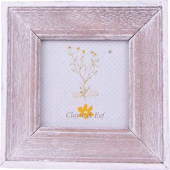 Clayre & Eef Fotolijst 7x7 cm Bruin Wit Hout Vierkant Fotokader Wissellijst Foto Frame