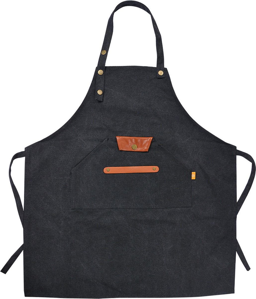 Clayre & Eef Keukenschort 78x70 cm Zilverkleurig Zwart Polyester