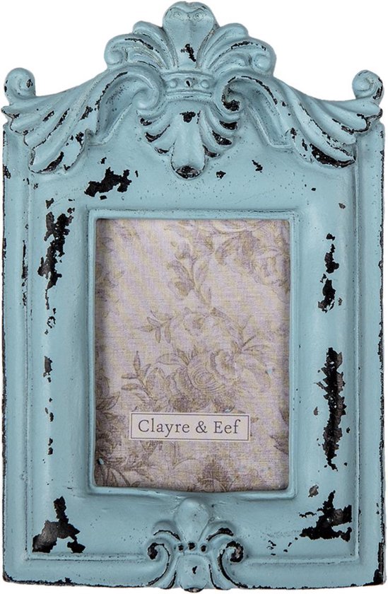Clayre & Eef Fotolijst 9*1*14 cm / 5*8 cm Blauw Kunststof Glas Rechthoek Fotokader Wissellijst Foto Frame