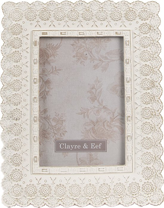 Clayre & Eef Fotolijst 10x15 cm Wit Kunststof Glas Rechthoek Fotokader Wissellijst Foto Frame