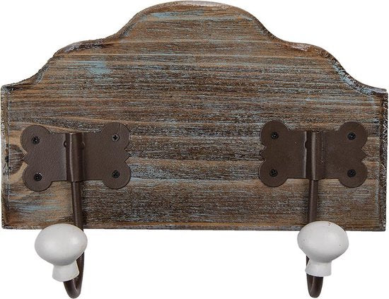 Clayre & Eef Wandkapstok 2 haken 25*9*19 cm Bruin Hout Ijzer Decoratieve kapstok