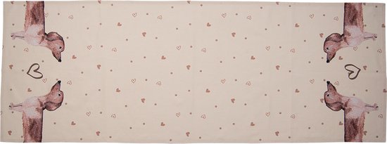 Clayre & Eef Tafelloper 50x140 cm Beige Katoen Rechthoek Teckel Tafelkleed Loper Tafeltextiel