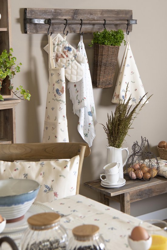 Clayre & Eef Ovenwant 18*30 cm Beige Blauw Groen Katoen Kip en haan Ovenhandschoen Keukentextiel Wasbaar